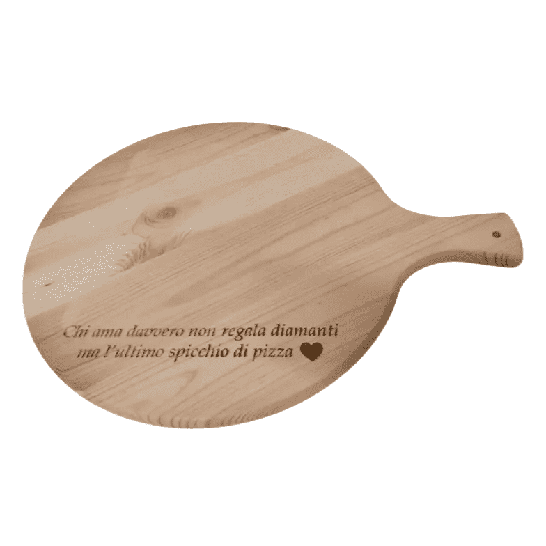 Tabla de cortar redonda Meeting de 38cm de madera de abeto personalizable con grabado láser