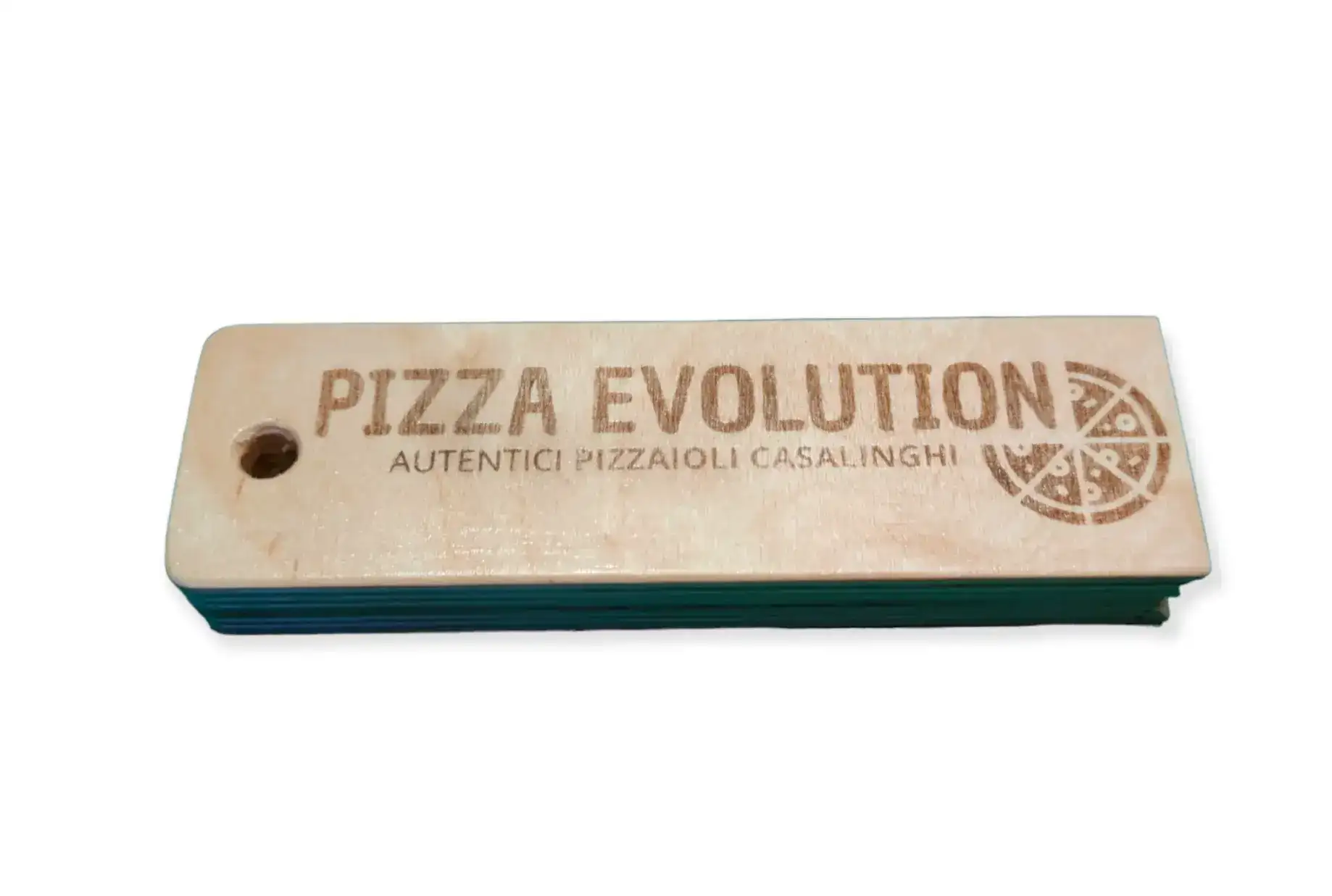 Voorbeeld van lasergravering branding voor een pizzeria op het handvat van een Vesuvius schep