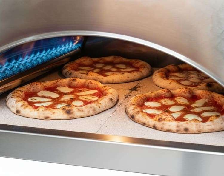 Large Inspiration Pizza Party antique copper oven on a cart with a wooden shelf, for the garden