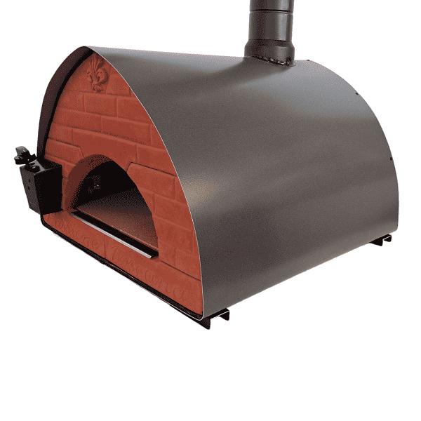 Forno Pizza Party Bollore geweerbuis op standaard in de tuin, zichtzijde