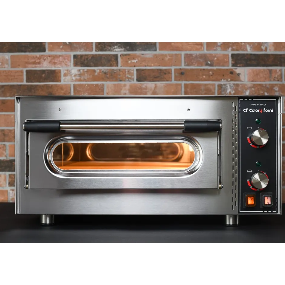 Calory CF62M PRO – Forno pizza meccanico 480°C, vista frontale, acciaio inox Made in Italy