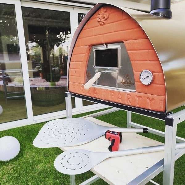 Houtgestookte Pizza Party oven voor 2 pizza's van 60x60cm, Goud