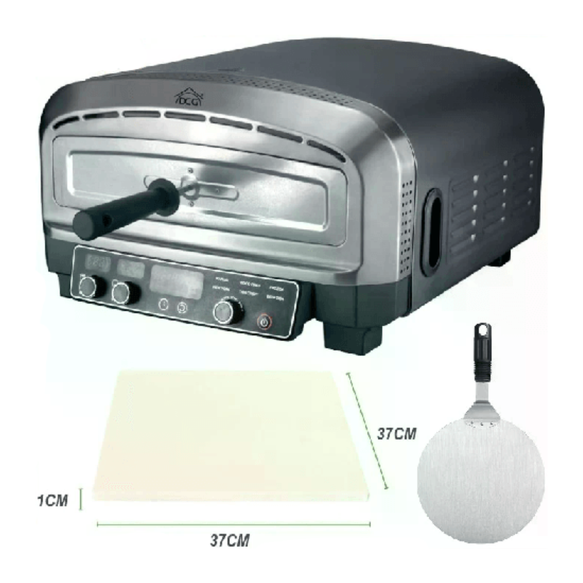 Forno pizza elettrico DCG MB2350 con pietra refrattaria e pala tonda da 30cm incluse nella confezione